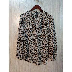 Torrid Georgette Long Sleeve Blouse Button Front Leopard Print Blouse Size 1X